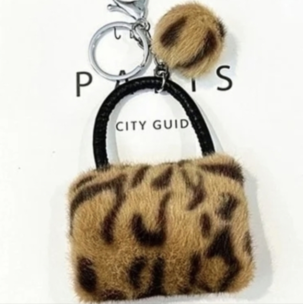 Leopard Print Caramel Faux Fur Purse Charm/Keychain